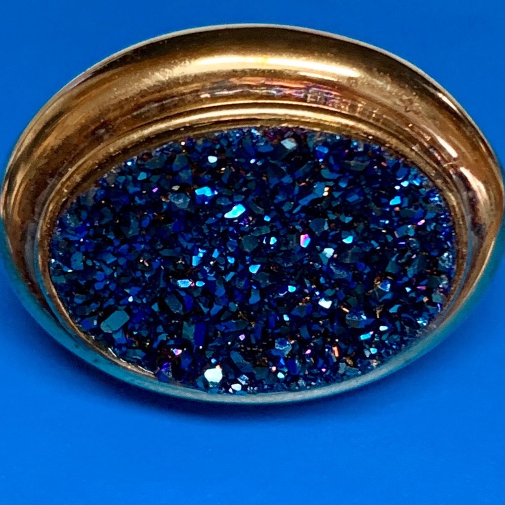 TECHNIBOND OVAL BLUE DRUSY QUARTZ RING NIB